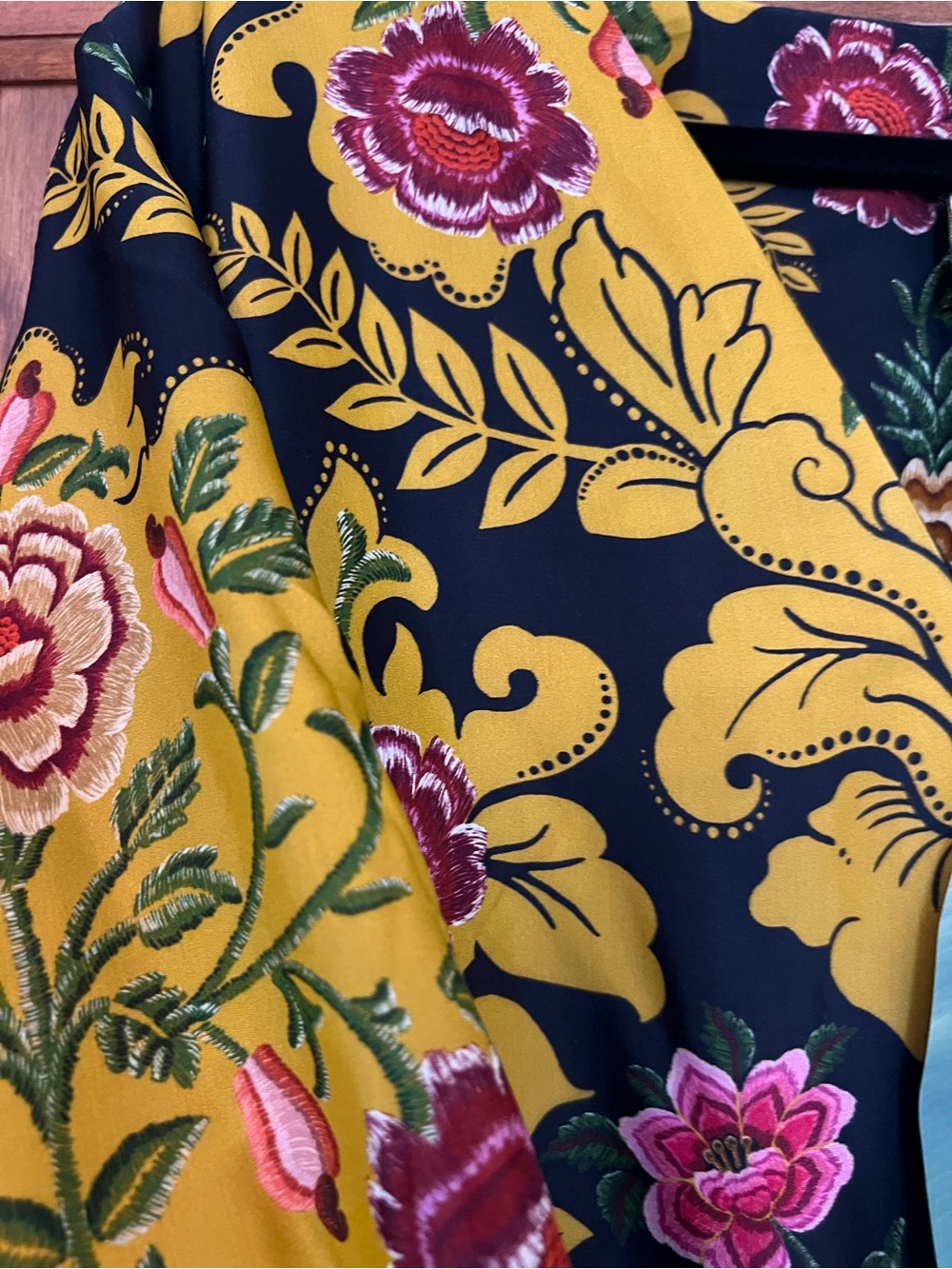 FARM Rio Black Floral Arabesque Maxi Dress with Mustard and Pink Accents - Picture 3 of 8